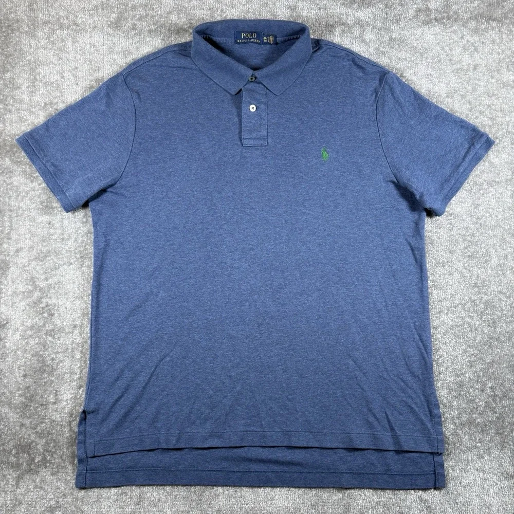Polo Ralph Lauren Shirt Men's XL Blue Short Sleeve Cotton Stretch Preppy